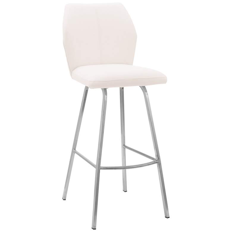 Image 1 Tandy 26 in. Barstool in Brushed Stainless Steel Finish, White Faux Leather