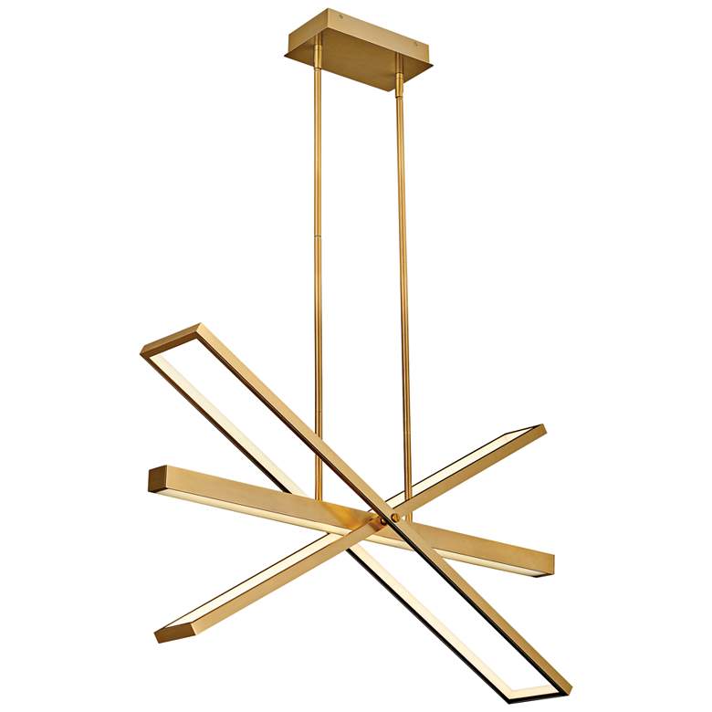 Image 2 Tangent 36" Wide Lacquered Brass 4-Light LED Pendant Light