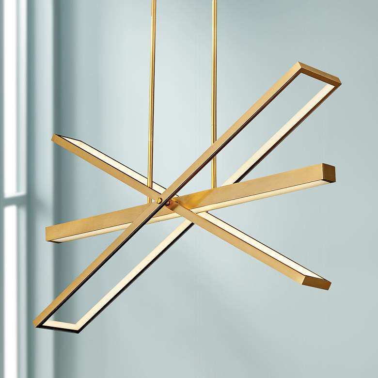 Image 1 Tangent 36" Wide Lacquered Brass 4-Light LED Pendant Light
