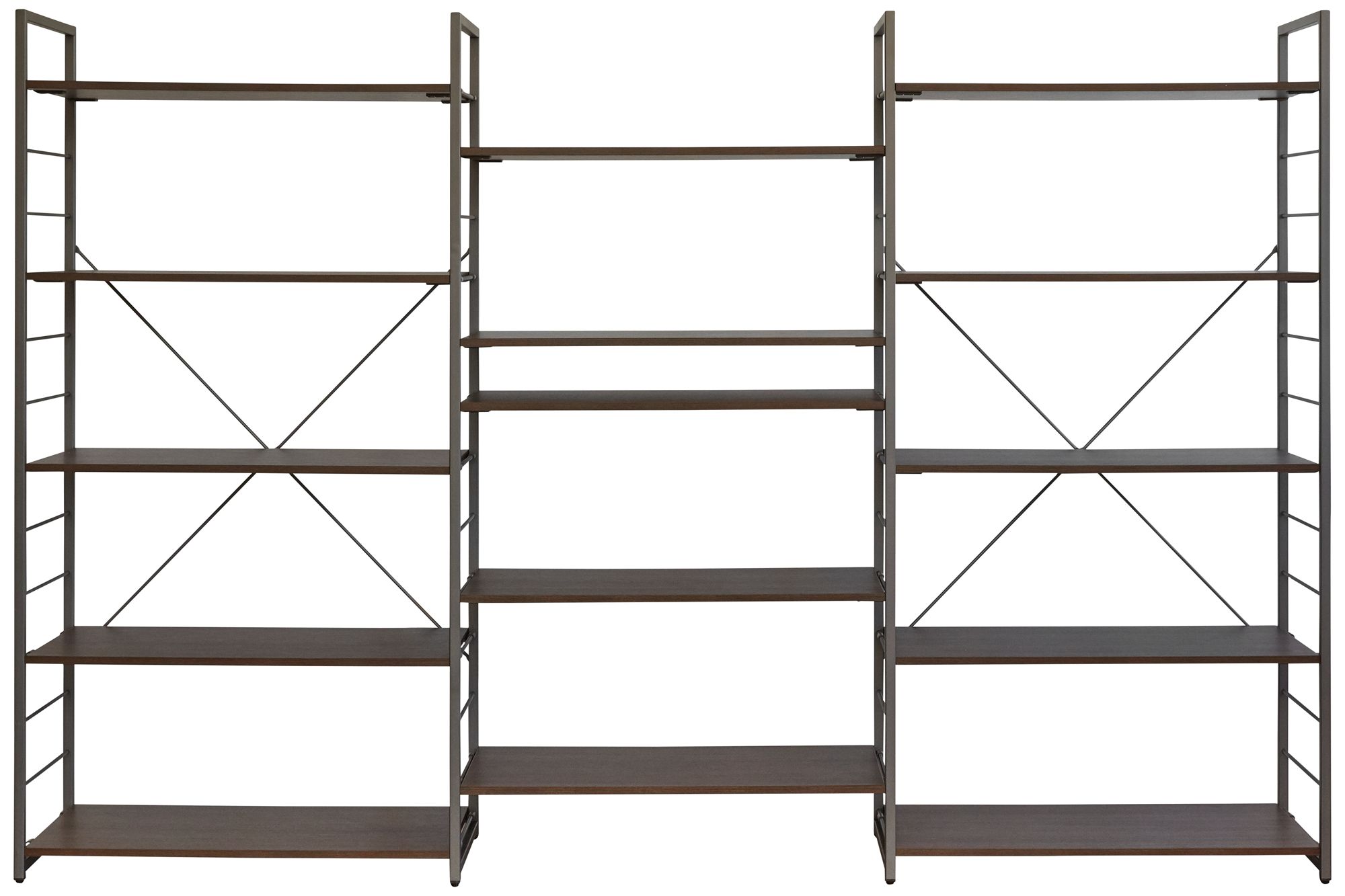 Tangent 90" Wide Cocoa Wood Silver Metal Bookcase Combo A