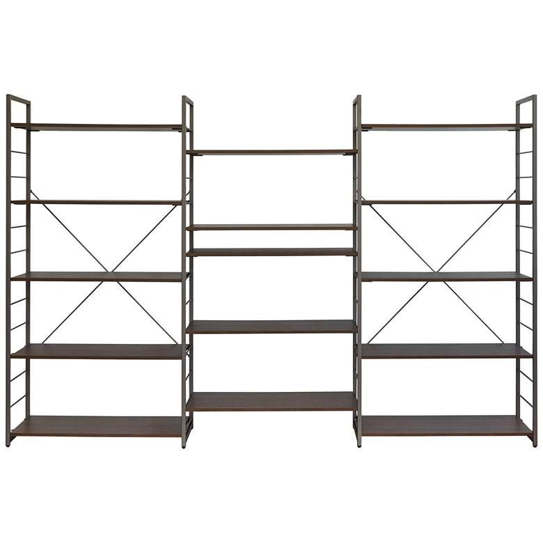 Image 2 Tangent 90" Wide Cocoa Wood Silver Metal Bookcase Combo A