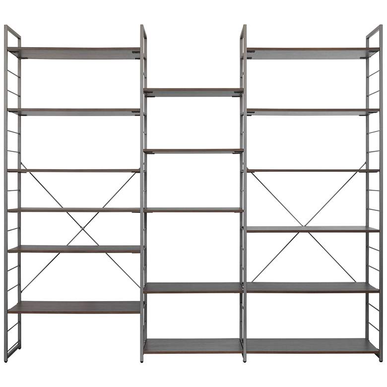 Image 2 Tangent 98 inch Wide Cocoa Wood Silver Metal Bookcase Combo B