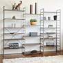 Tangent 98" Wide Cocoa Wood Silver Metal Bookcase Combo D
