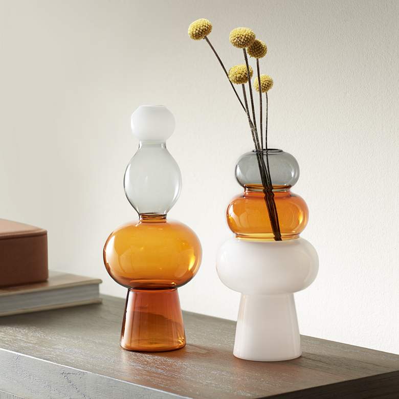 Image 1 Tanger 10 1/4" Triple Amber Glass Vase Set of 2