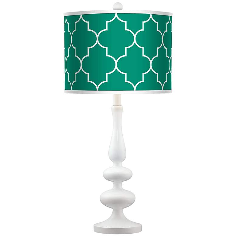 Image 1 Tangier Emerald Green Giclee Paley White Table Lamp