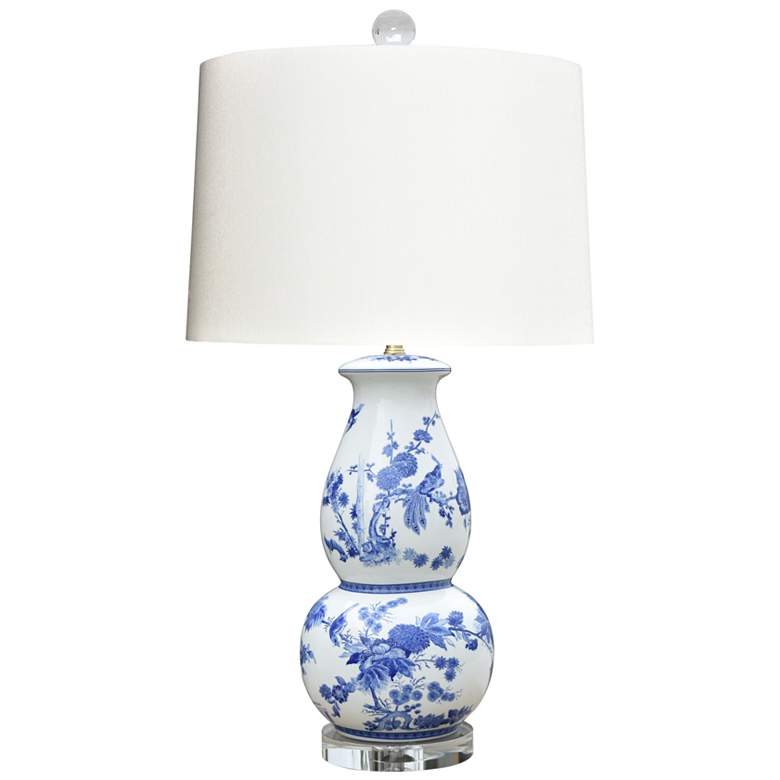 Image 1 Tangle Blue and White Floral Porcelain Gourd Table Lamp
