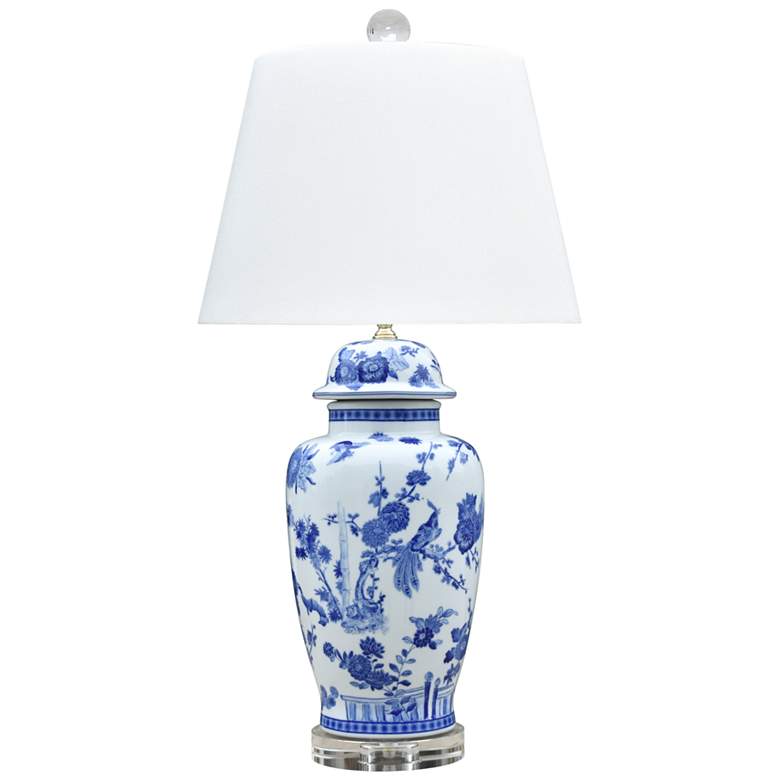 Image 1 Tangle Blue and White Golden Birds Temple Jar Table Lamp