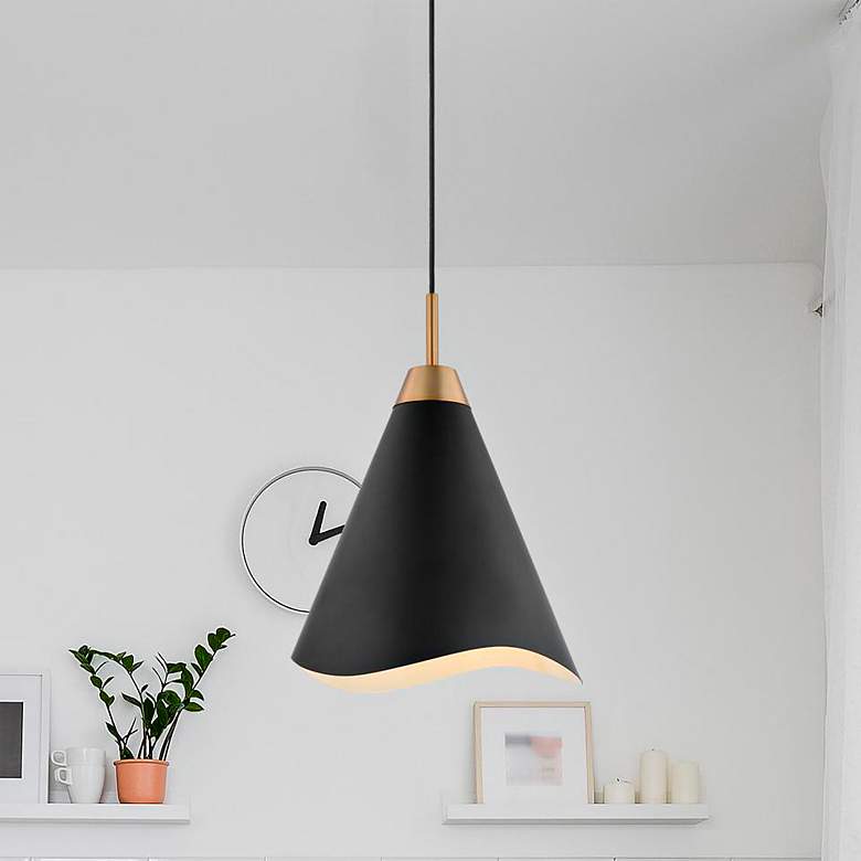 Image 2 Tango; 1 Light; Large Pendant; Matte Black with Burnished Brass