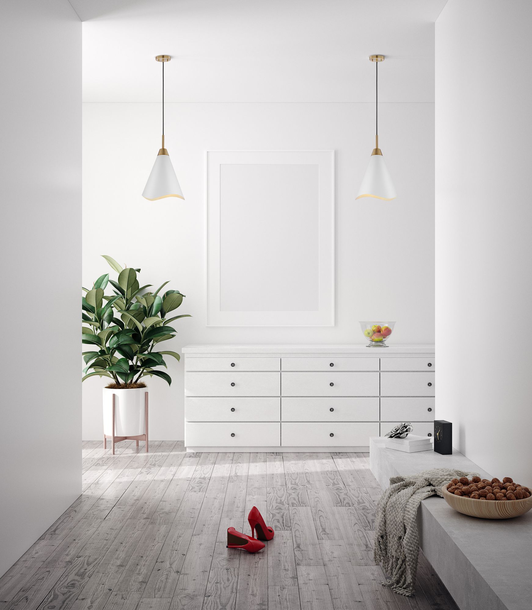 Image 6 Tango; 1 Light; Medium Pendant; Matte White with Burnished Brass more views