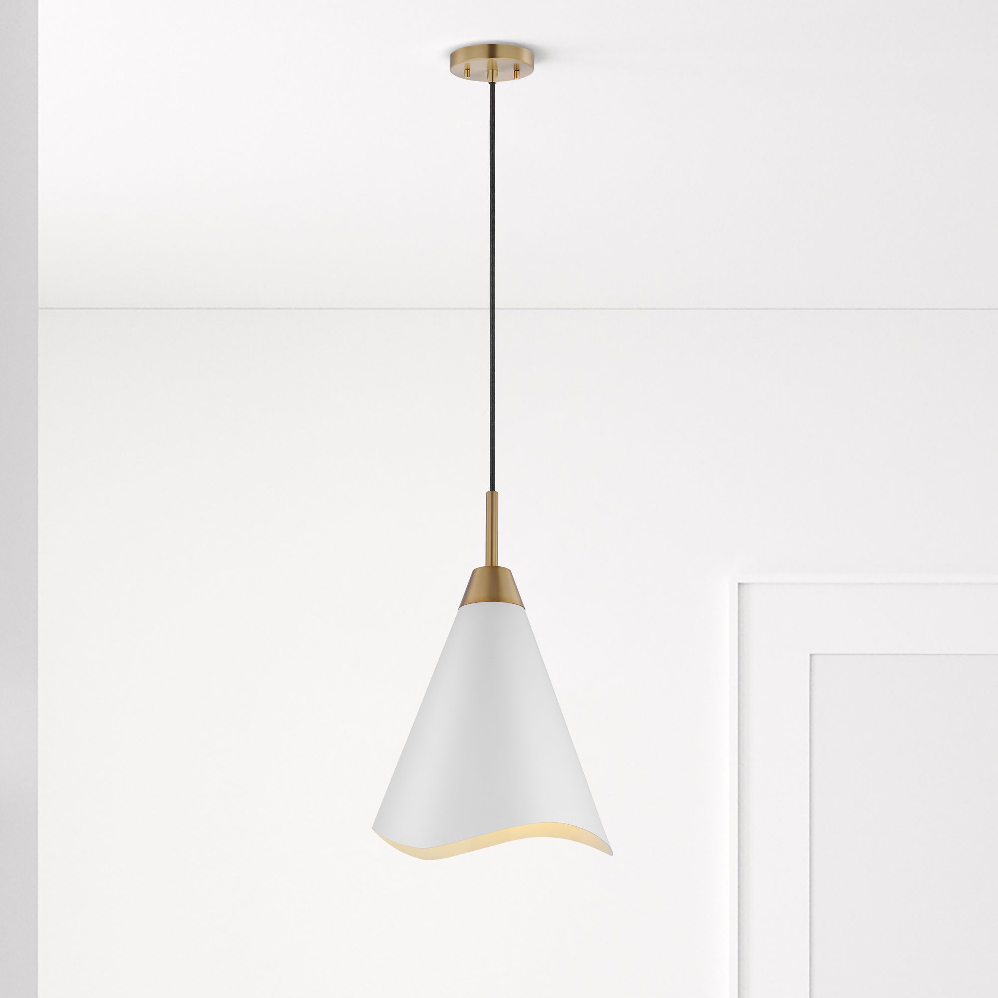 Image 7 Tango; 1 Light; Medium Pendant; Matte White with Burnished Brass more views