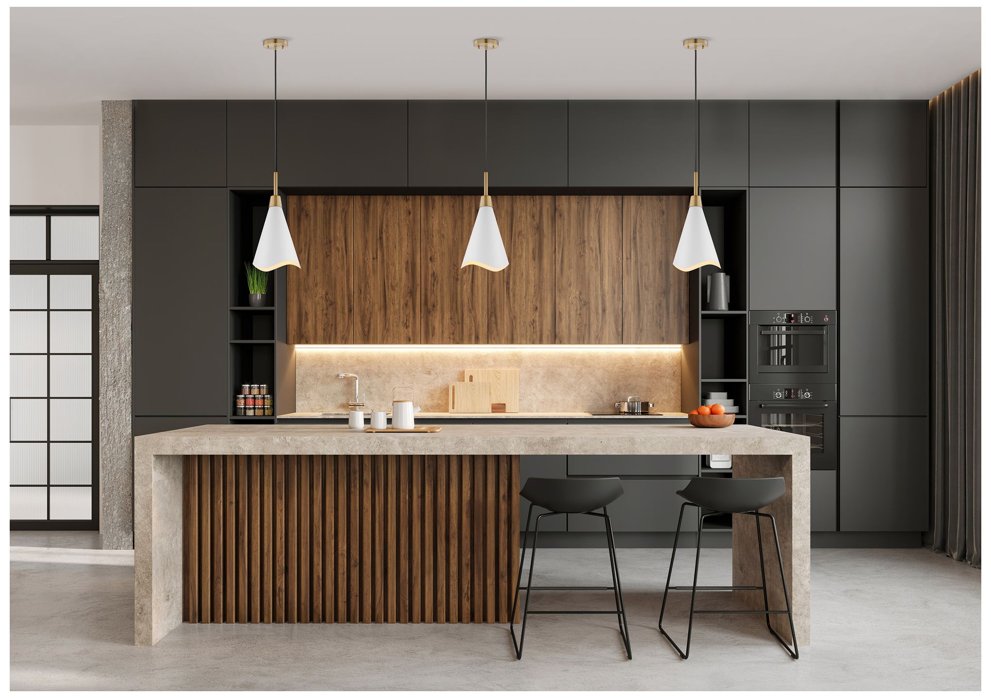 Image 6 Tango; 1 Light; Small Pendant; Matte White with Burnished Brass more views