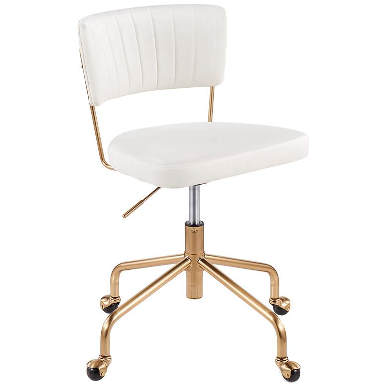 Image 2 Tania Cream Velvet Fabric Adjustable Swivel Task Chair