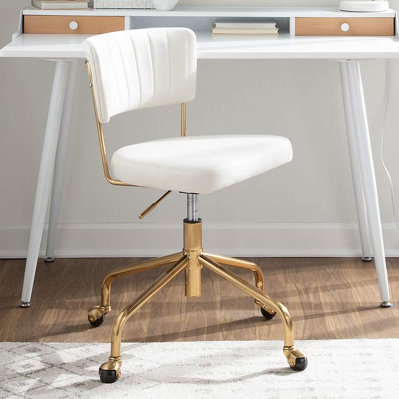 Image 1 Tania Cream Velvet Fabric Adjustable Swivel Task Chair