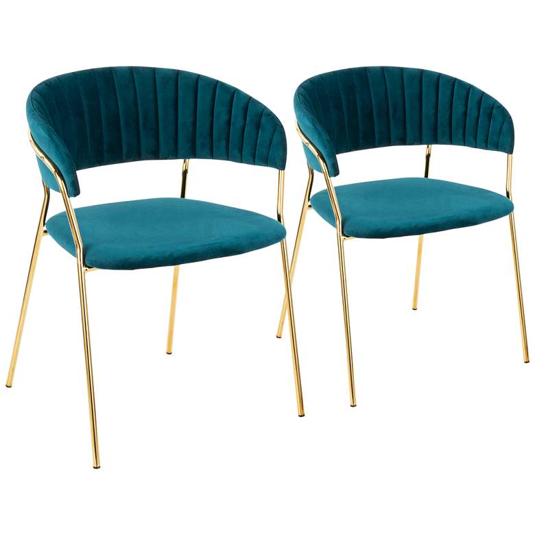Image 1 Tania Gold Metal with Teal Velvet Armchairs Set of 2
