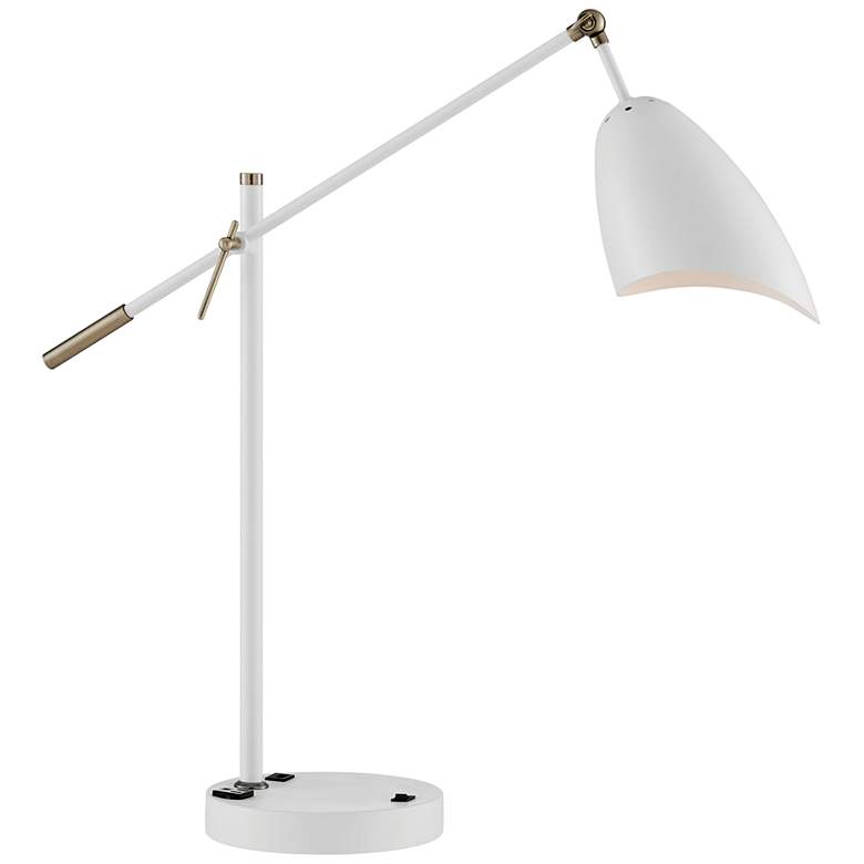 Tanko White and Antique Brass Adjustable Modern Outlet and USB Desk Lamp