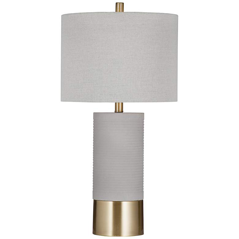 Image 1 Tano Gray Cement and Antique Brass Cylinder Table Lamp