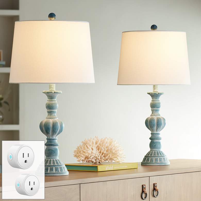 Image 1 Tanya Blue Wash Table Lamps Set of 2 with Smart Sockets