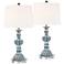 Tanya Blue Wash Table Lamps With 7" Round Risers