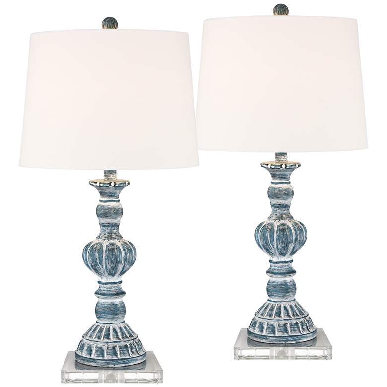 Image 1 Tanya Blue Wash Table Lamps With 7 inch Square Risers