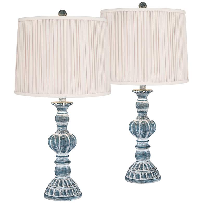 Image 1 Tanya Blue-Washed Table Lamps with Oyster Shades Set of 2