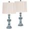 Tanya Blue-Washed Table Lamps with Oyster Shades Set of 2