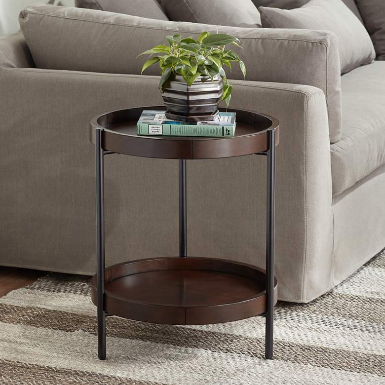 Taos 20 1/4&quot; Wide Round Walnut Accent Table