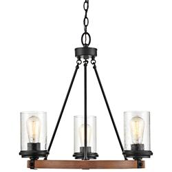 Taos 21 1/2"W Matte Black with Wood Grain 3-Light Chandelier