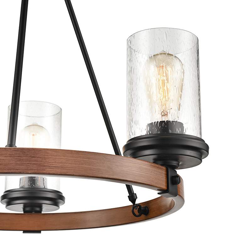 Image 3 Taos 21 1/2"W Matte Black with Wood Grain 3-Light Chandelier more views
