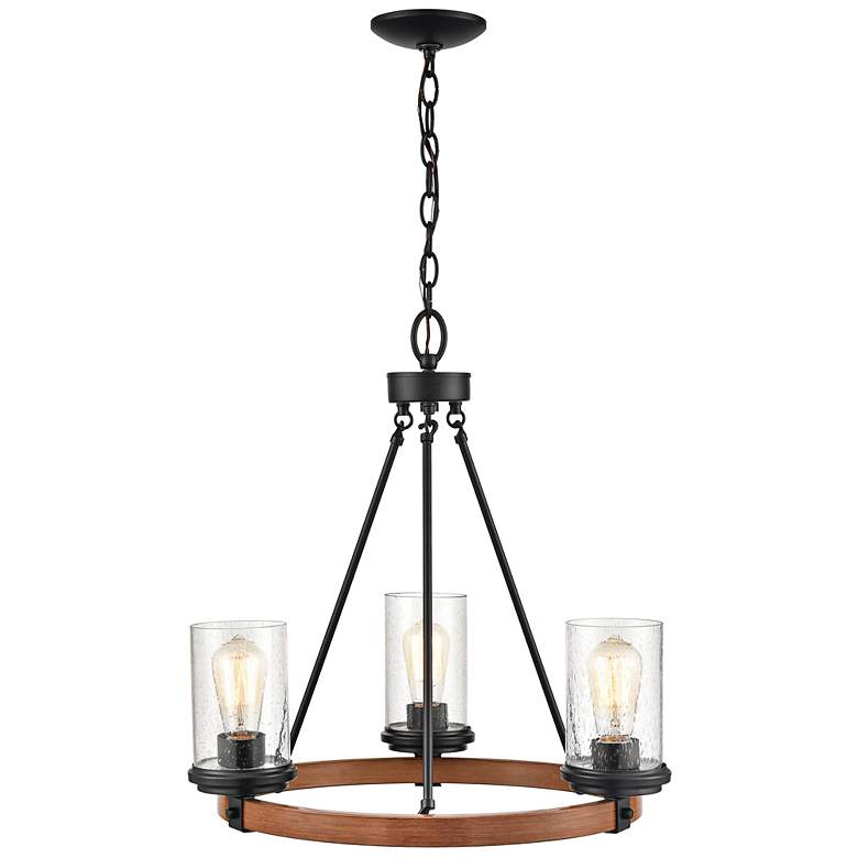 Image 4 Taos 21 1/2"W Matte Black with Wood Grain 3-Light Chandelier more views