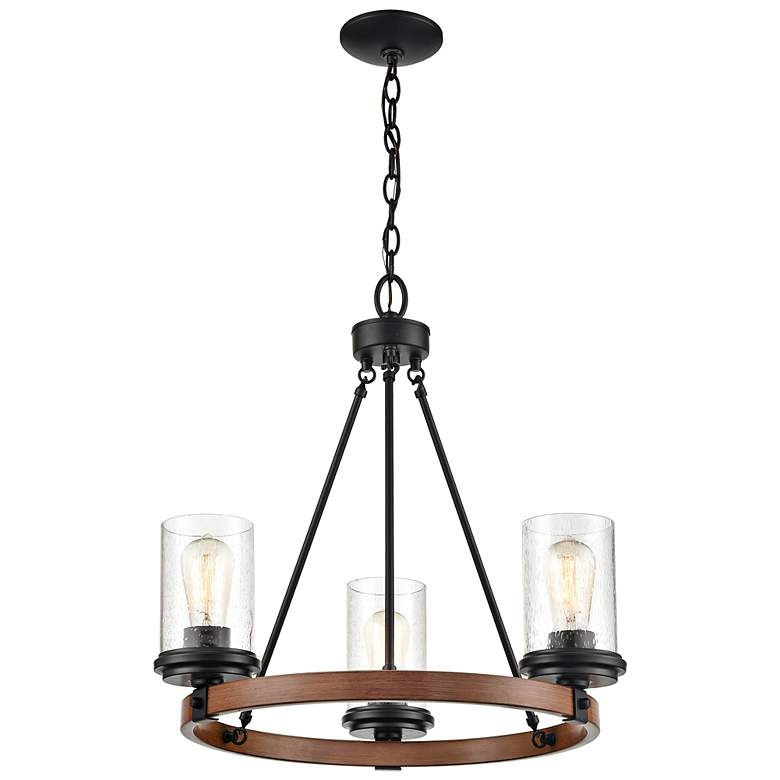 Image 5 Taos 21 1/2"W Matte Black with Wood Grain 3-Light Chandelier more views