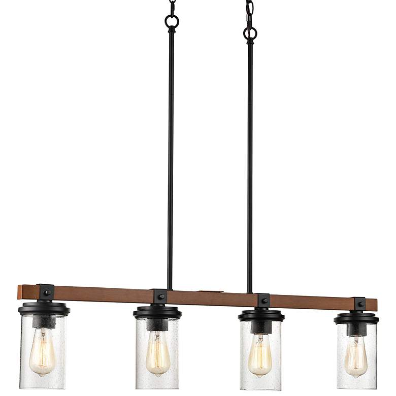 Image 2 Taos 36"W Matte Black 4-Light Linear Pendant w/ Seeded Glass