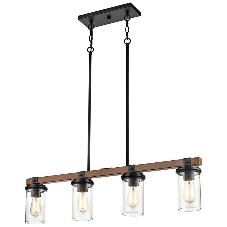 Image 5 Taos 36"W Matte Black 4-Light Linear Pendant w/ Seeded Glass more views
