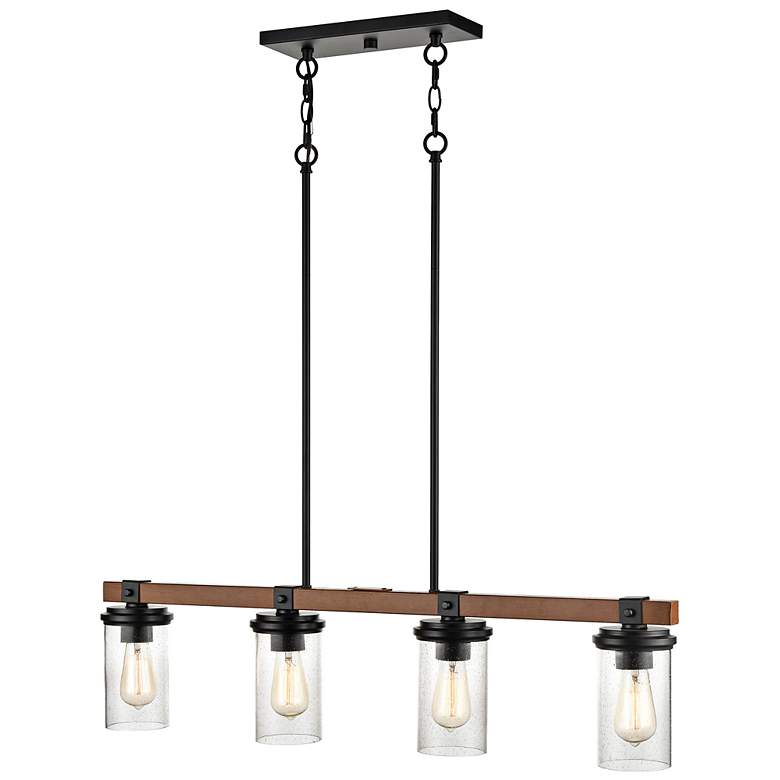 Image 6 Taos 36"W Matte Black 4-Light Linear Pendant w/ Seeded Glass more views