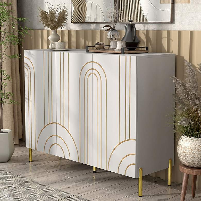 Image 1 Taos 48" Wide White Wood 6-Shelf 3-Door Buffet Server