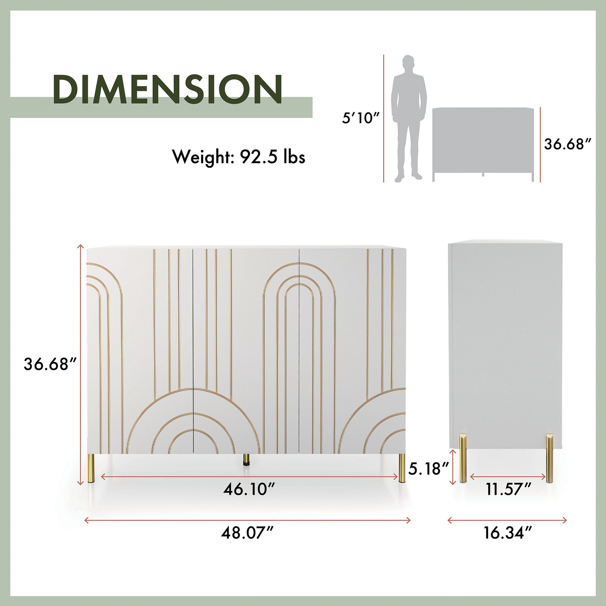 Taos 48" Wide White Wood 6-Shelf 3-Door Buffet Server