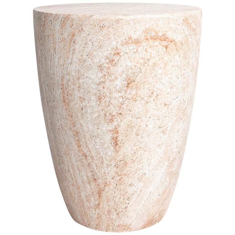 Image 2 Tapered Travertine Stone Finish Italian Design MgO Side Accent Table