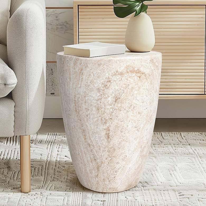 Image 1 Tapered Travertine Stone Finish Italian Design MgO Side Accent Table