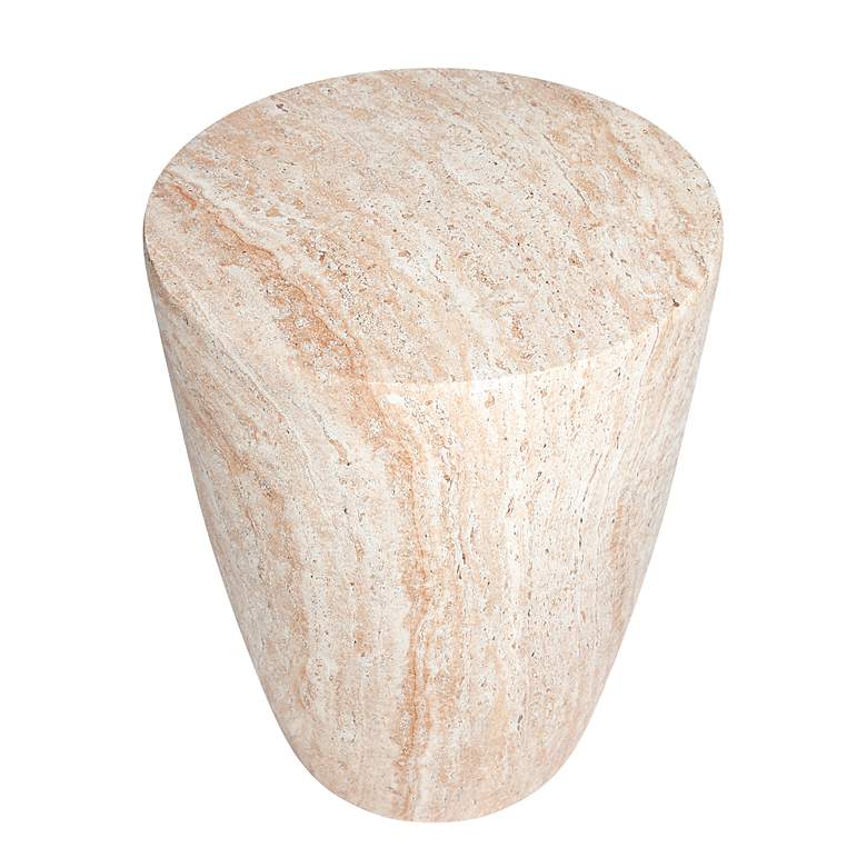 Image 4 Tapered Travertine Stone Finish Italian Design MgO Side Accent Table more views