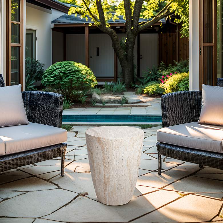 Image 7 Tapered Travertine Stone Finish Italian Design MgO Side Accent Table more views