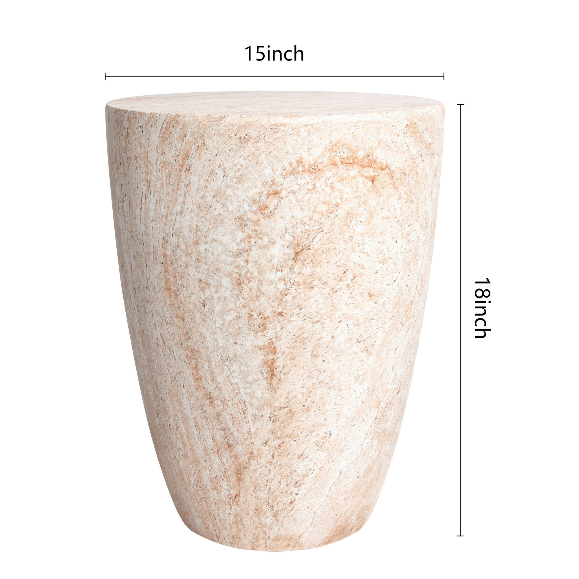 Tapered Travertine Stone Finish Italian Design MgO Side Accent Table