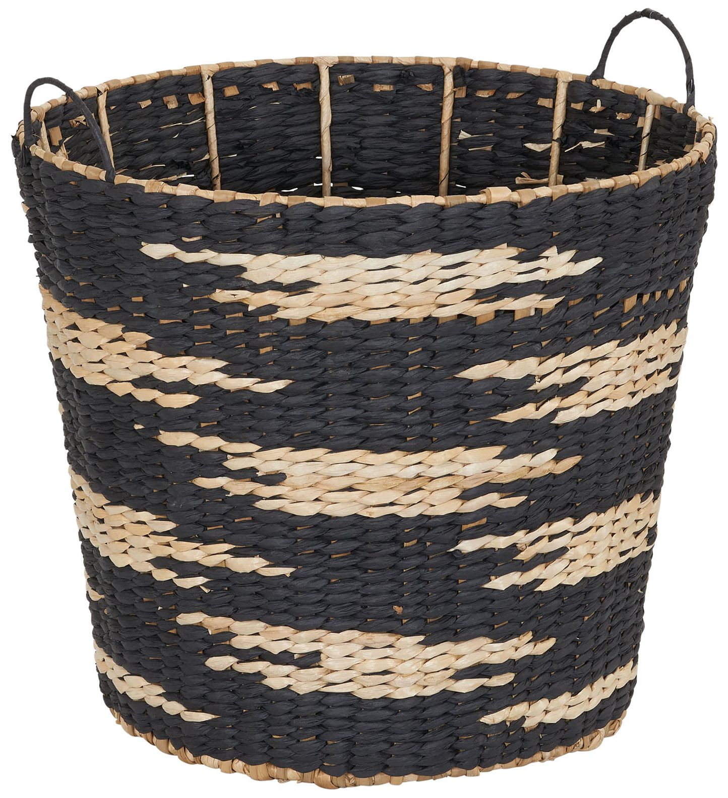 Image 2 Tapered Woven Basket, Large with Handles, Black and White Pattern