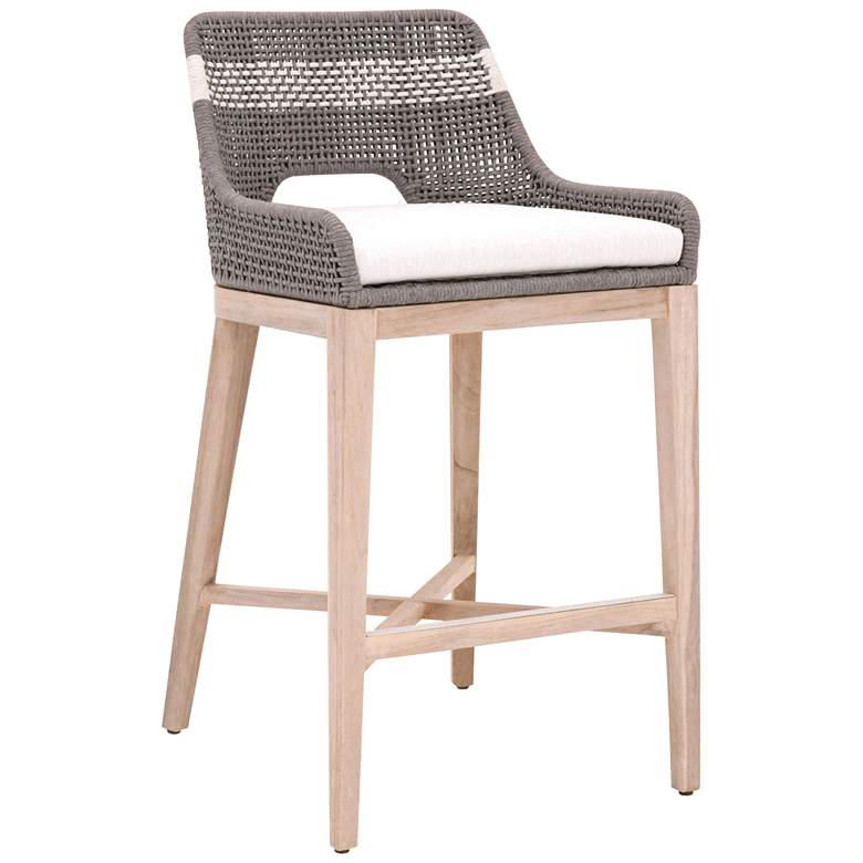 Image 1 Tapestry Outdoor Barstool, Dove Flat Rope, White Speckle Stripe