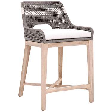 Tapestry Outdoor Counter Stool, Dove Flat Rope, White Speckle Stripe