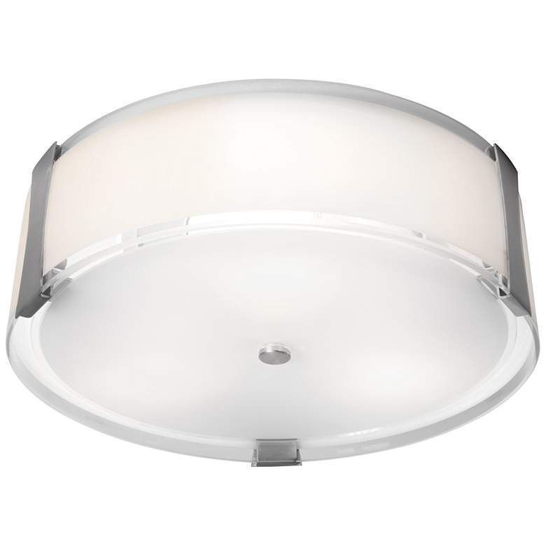 Image 1 Tara 18" Wide Brushed Steel Flush Mount w/ Opal Glass Shade