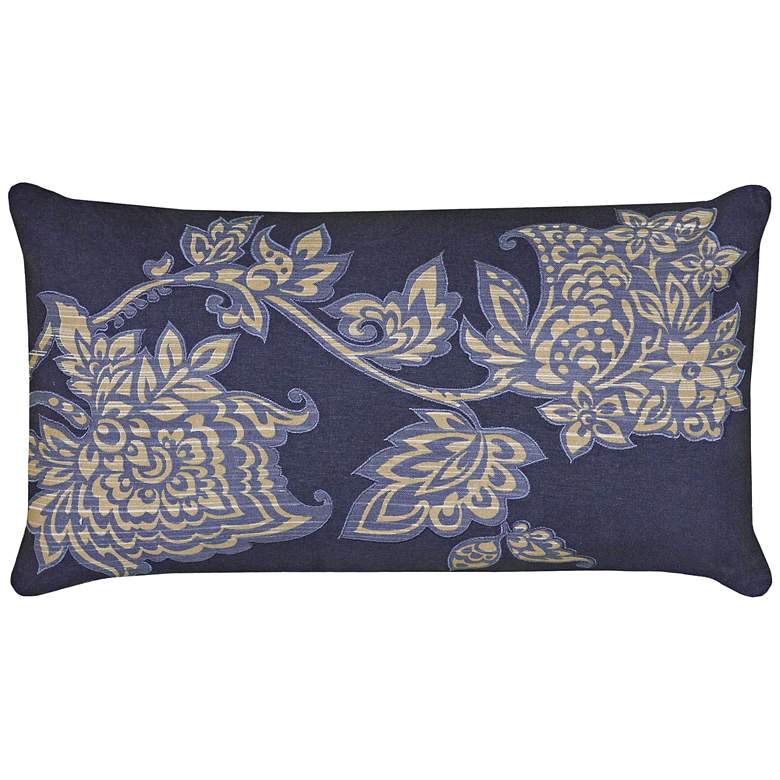 Image 1 Tara Deep Blue and Tan Floral 21 inchx11 inch Printed Throw Pillow