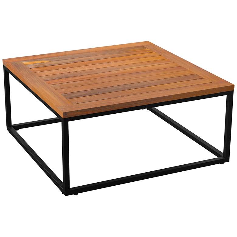 Image 2 Taradale 32"W Natural Wood Black Metal Outdoor Coffee Table