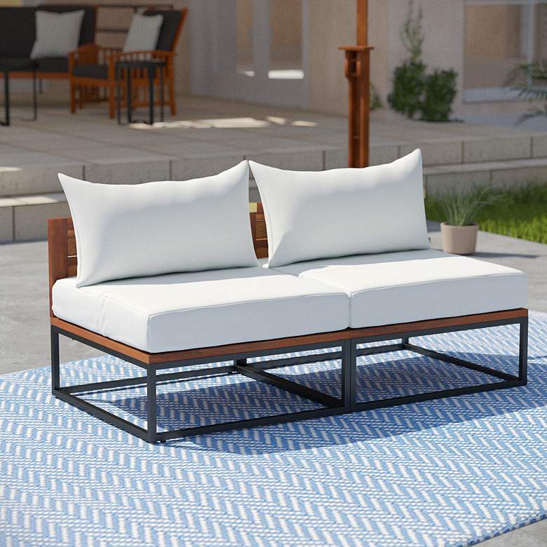 Image 1 Taradale Natural Wood Black Metal Outdoor Modular Loveseat