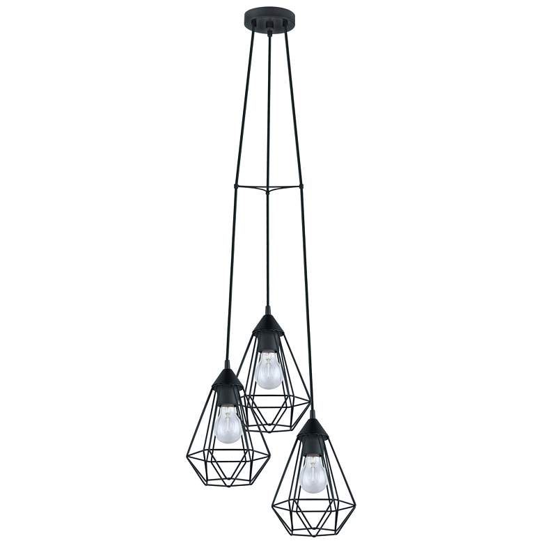Image 1 Tarbes 12.25" Wide 3-Light  Matte Black Cage Staircase Pendant