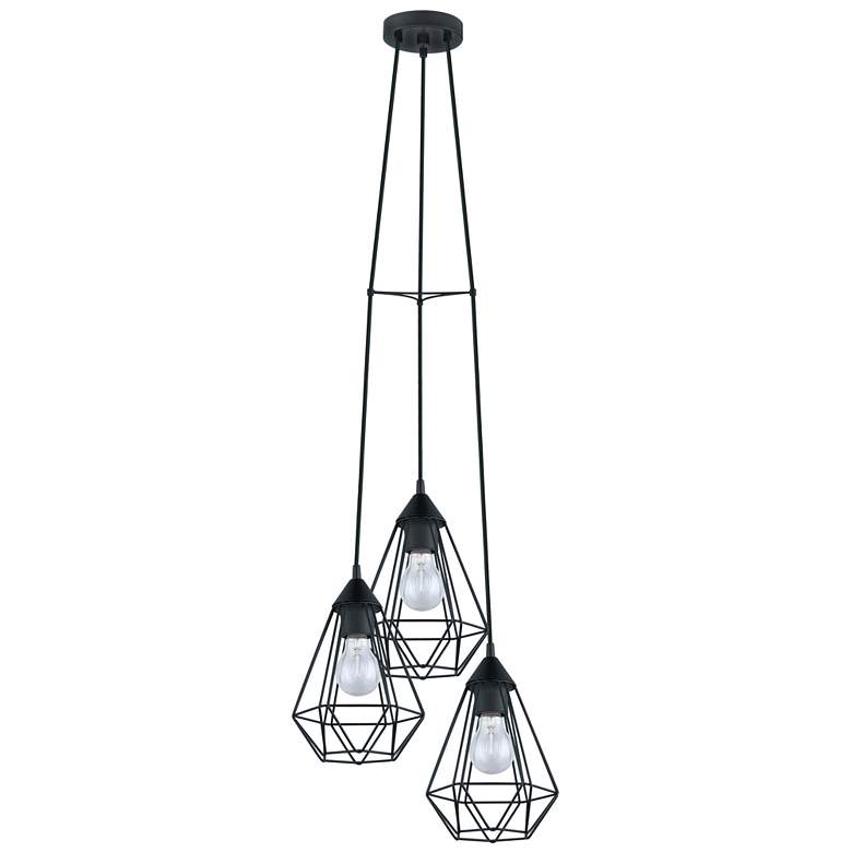 Image 1 Tarbes 12.25" Wide 3-Light Matte Black Cage Staircase Pendant