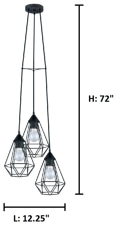 Image 2 Tarbes 12.25" Wide 3-Light  Matte Black Cage Staircase Pendant more views